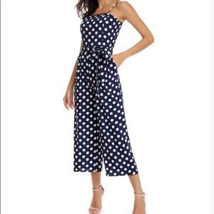 Navy & White polka Dot spaghetti strap jumpsuit